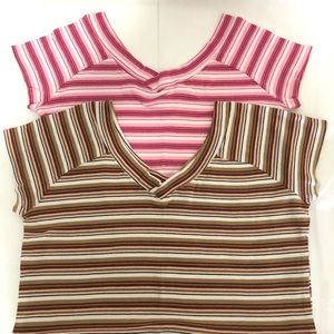 Two striped ladies v neck (b&f) 100% Cotton Top XL